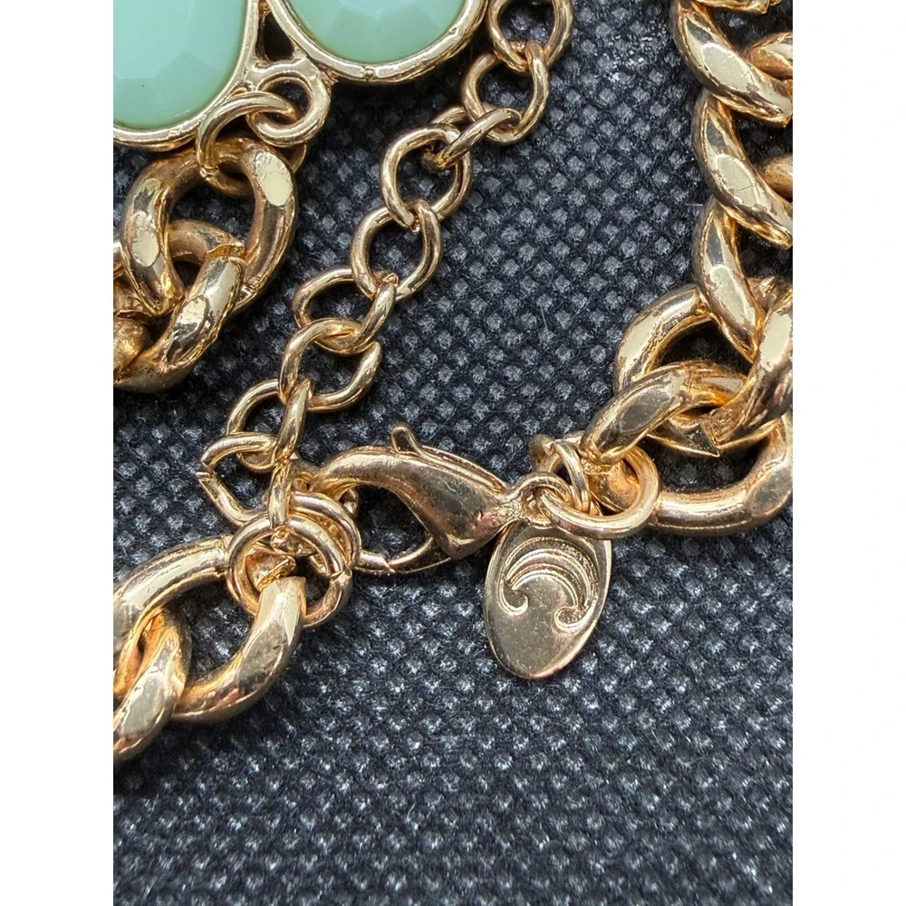 Charming Charlie Mint Green Floral Bib Statement Necklace Gold Tone Teardrop